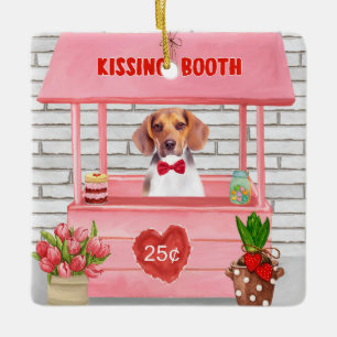 Beagle Hund Valentine Day Kissing Booth Julgransprydnad Keramik