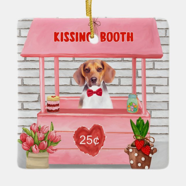 Beagle Hund Valentine Day Kissing Booth Julgransprydnad Keramik (Framsida)