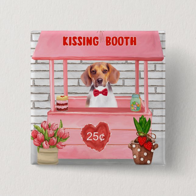 Beagle Hund Valentine Day Kissing Booth Knapp (Framsida)
