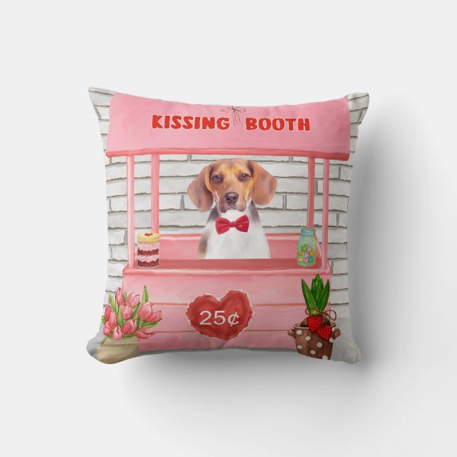 Beagle Hund Valentine Day Kissing Booth Kudde (Framsida)