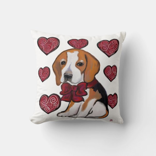 Beagle Hund Valentine Kudde (Framsida)