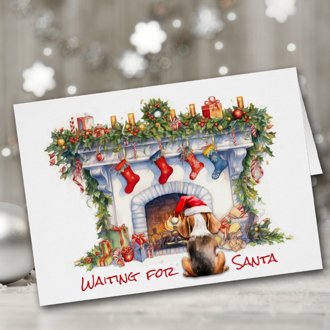 Beagle Hund Väntar på juljulgranen Hälsningskort (Skapare uppladdad)