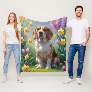 Beagle Hund Vårblommor Målning Fleecefilt