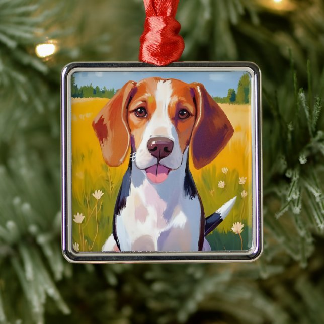Beagle Hund Vattenfärg Husdjur Målning Julgransprydnad Metall (Träd)
