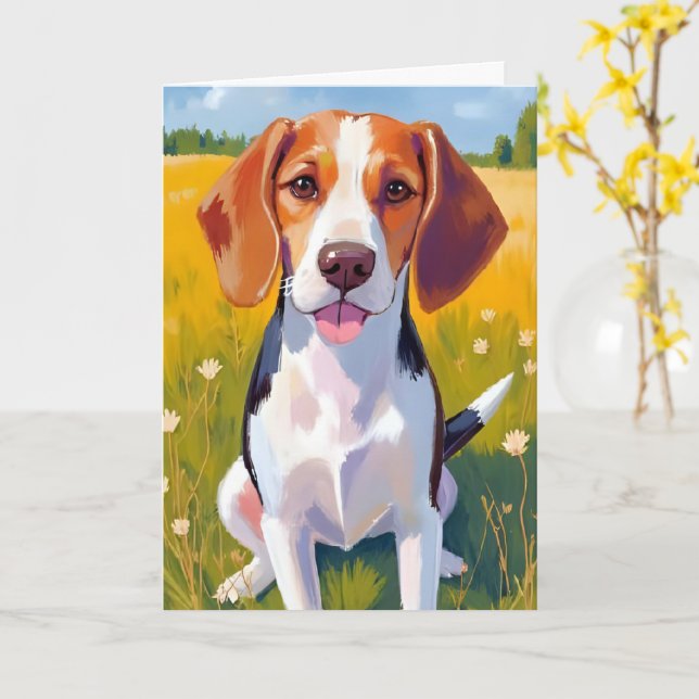 Beagle Hund Vattenfärg Husdjur Målning Kort (Gul blomma)
