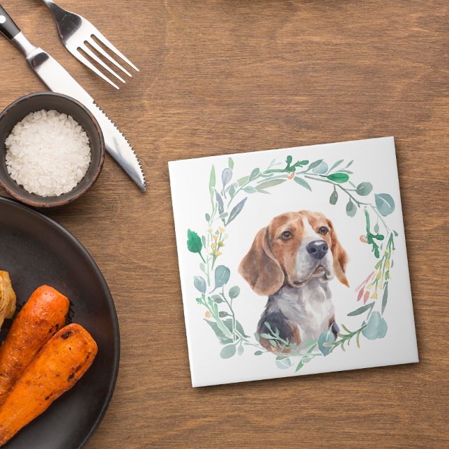 Beagle Hund Vattenfärg Utandning Kakelplatta (Skapare uppladdad)