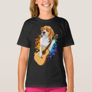 Beagle Hund Wearing Sunglasses Spela Guitar Girl T Shirt