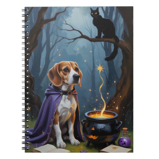 Beagle Hund Whimsical Halloween-målning Anteckningsbok (Framsidan)