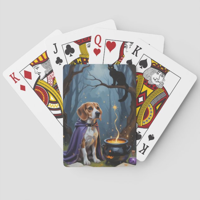 Beagle Hund Whimsical Halloween-målning Casinokort (Baksidan)