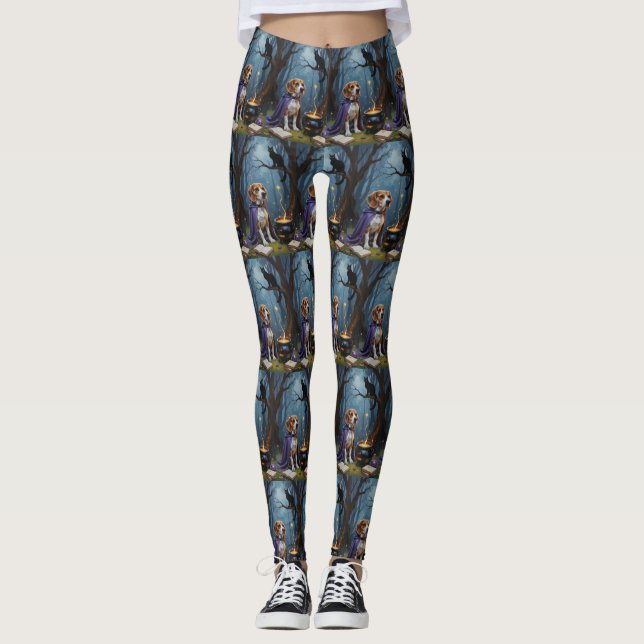Beagle Hund Whimsical Halloween-målning Leggings (Framsida)