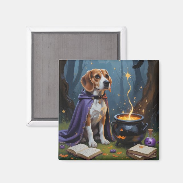 Beagle Hund Whimsical Halloween-målning Magnet (Front/Back)