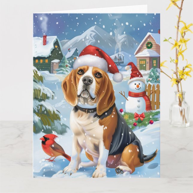Beagle Hund Winter Wonderland jul Joy Kort (Gul blomma)