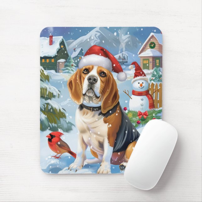 Beagle Hund Winter Wonderland jul Joy Musmatta (Med mus)
