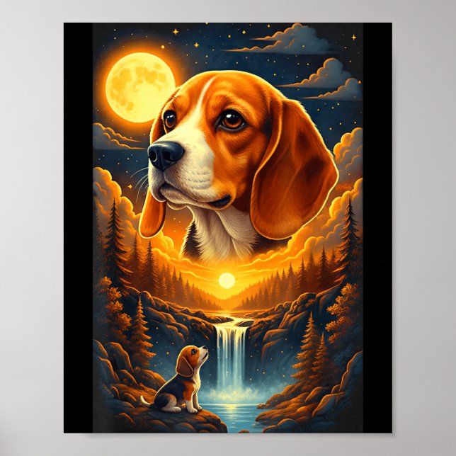 Beagle hund ylar mot månen  poster (Framsidan)