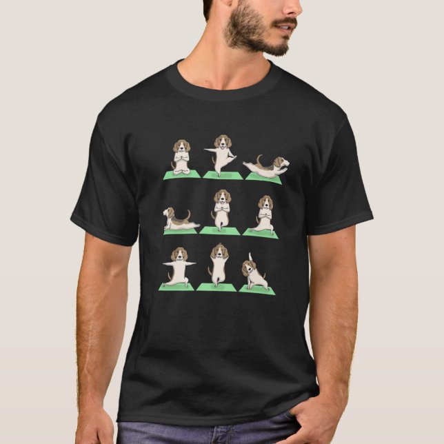 Beagle Hund Yoga Pose Zen Cute Workout Exercise Yo T Shirt (Framsida)