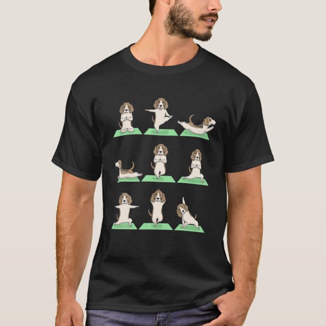 Beagle Hund Yoga Pose Zen Cute Workout Exercise Yo T Shirt (Framsida)