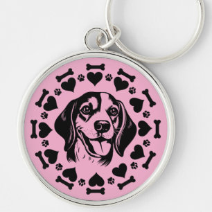Beagle Hundägare Rund Silverfärgad Nyckelring