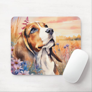 Beagle Hundälskare med ängsblommor Musmatta