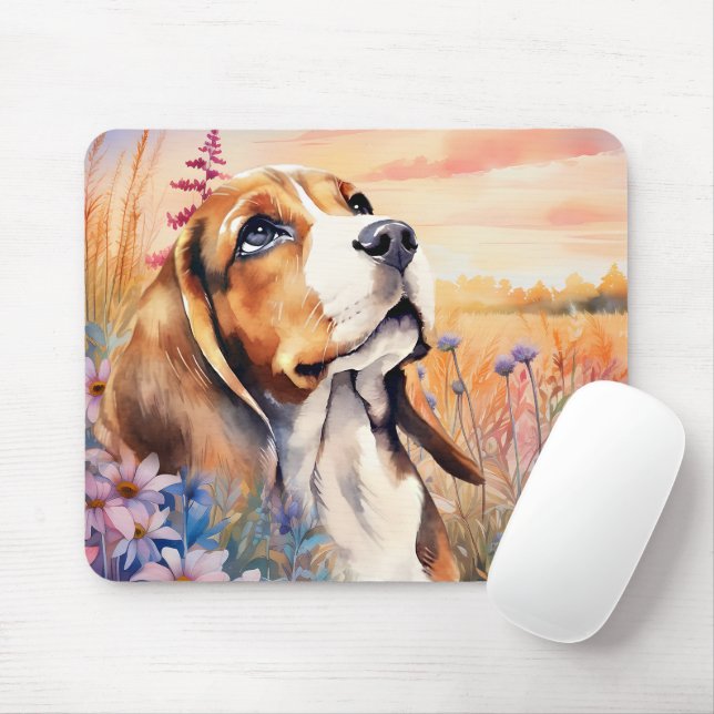 Beagle Hundälskare med ängsblommor Musmatta (Med mus)