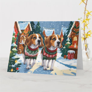 Beagle Hundar jul Snö Helgdag Kort