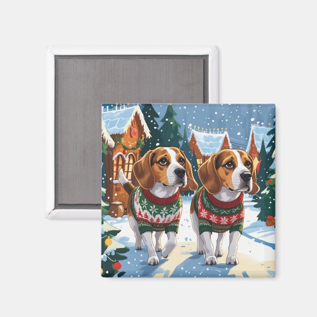 Beagle Hundar Jul Snö Högtid Magnet (Front/Back)