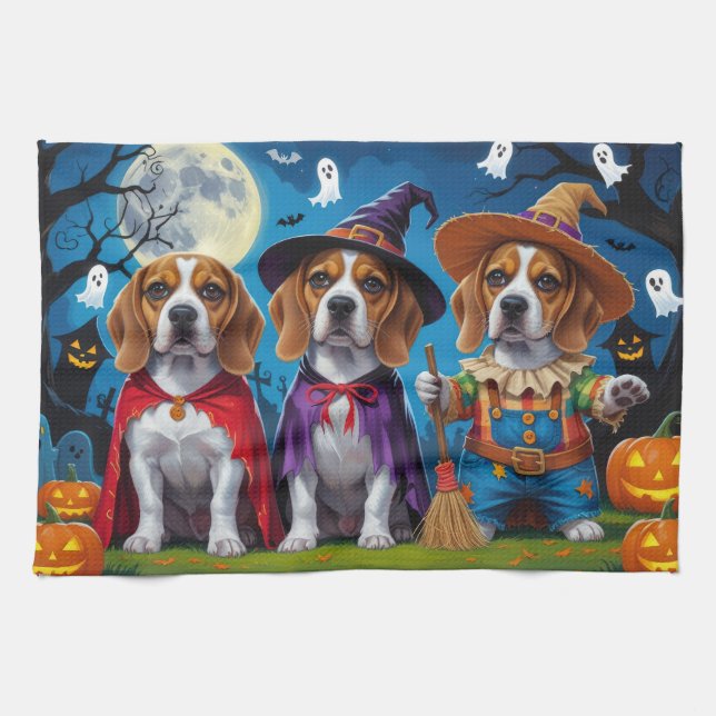 Beagle Hundar Pumpkin Halloween Funny Kökshandduk (Horisontell)
