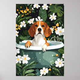 Beagle I Badbkar Affisch, Rolig Hund Affisch, Beag Poster