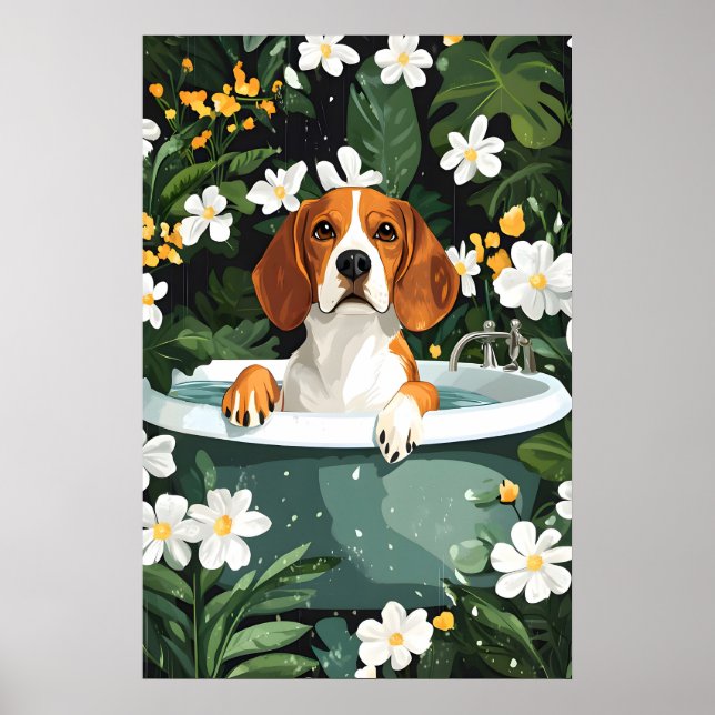Beagle I Badbkar Affisch, Rolig Hund Affisch, Beag Poster (Framsidan)