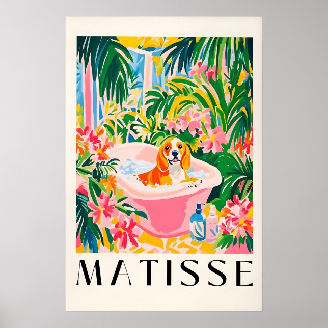 Beagle i badkar konsttryck Matisse stil hund Poster (Framsidan)