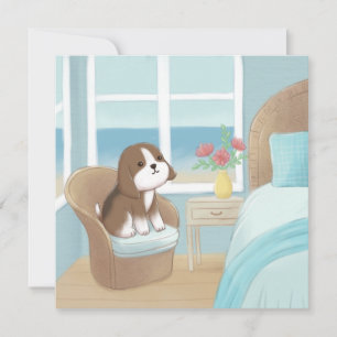 Beagle i Bedroom Illustration Kort