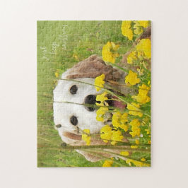 Beagle i blommor, bara behålla, sniffning uppmuntr pussel
