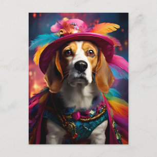 Beagle i en fågelhatt vykort