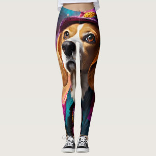 Beagle i en Rosa Hat Leggings