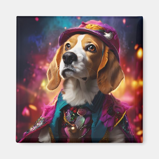 Beagle i en Rosa Hat Magnet (Framsidan)