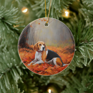 Beagle i Höst löv Fall Inspire Julgransprydnad Keramik
