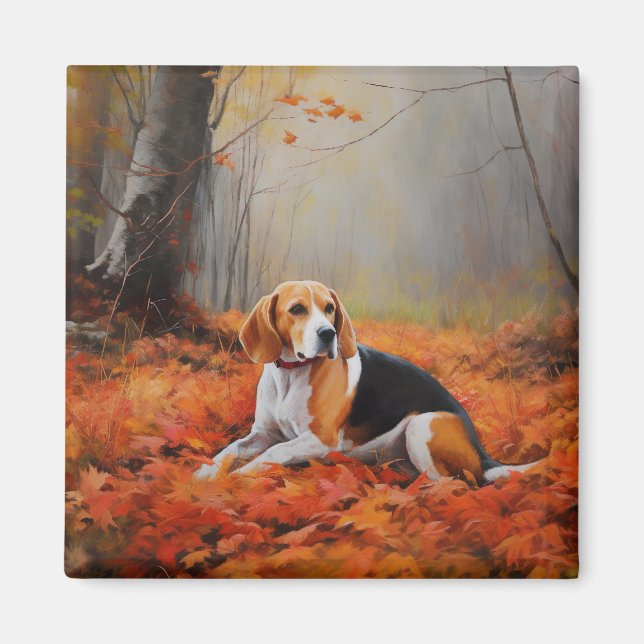 Beagle i Höst löv Fall Inspire Magnet (Framsidan)