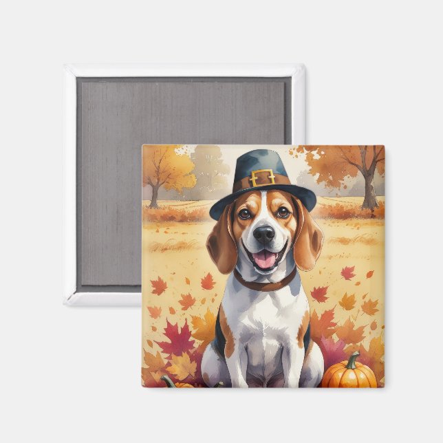 Beagle i höstlöv tackgivandekonst magnet (Front/Back)