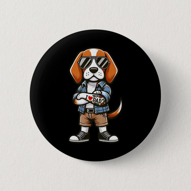 Beagle I Kärlek Pappa Rolig hund Tattoo Knapp (Framsida)