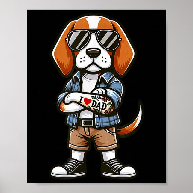 Beagle I Kärlek Pappa Rolig hund Tattoo Poster (Framsidan)
