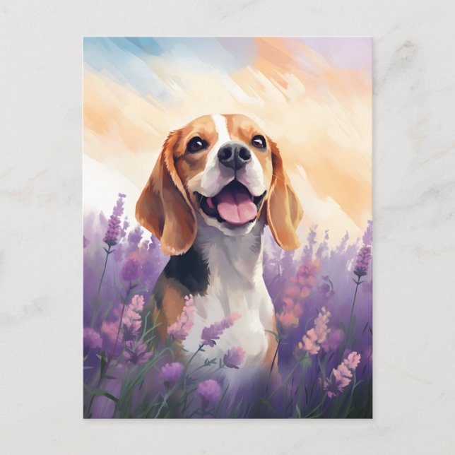 Beagle i Lavender fält Vykort (Framsida)
