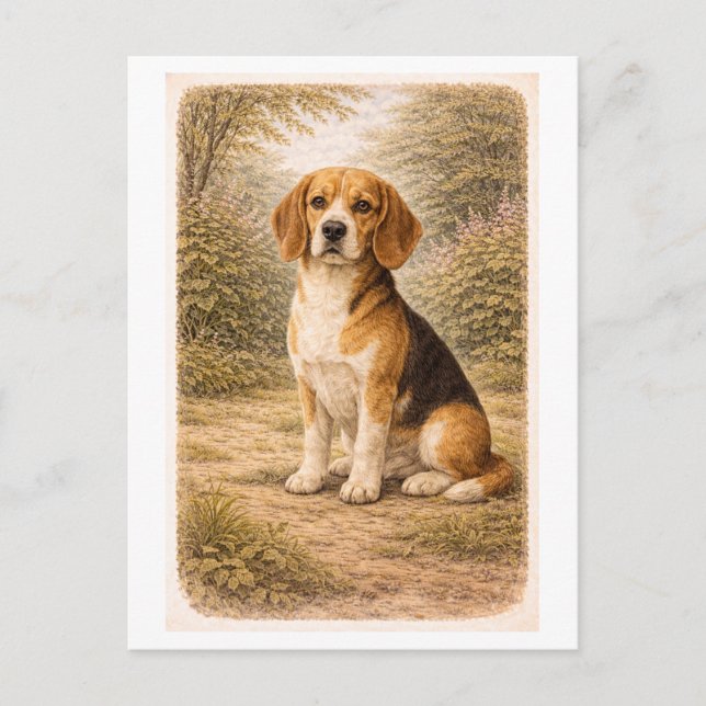 Beagle i vintage-stil vykort (Framsida)