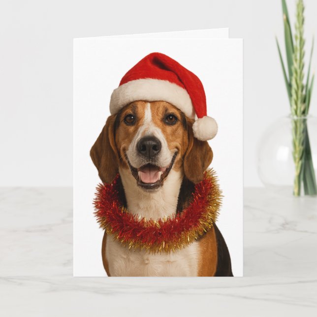 Beagle in a Santa hat Christmas card Kort (Framsida)
