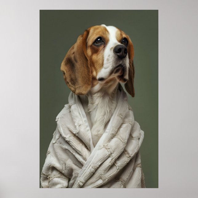 Beagle in Bathrobe Print, Funny Bathroom Dog Art Poster (Framsidan)