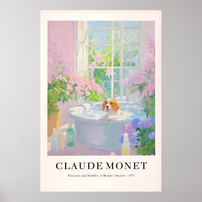 Beagle in Bathtub Art Print Monet Style Dog Poster (Framsidan)