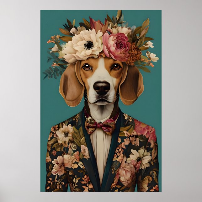 Beagle In Suit Poster, Beagle Portrait, Beagle Oil Poster (Framsidan)