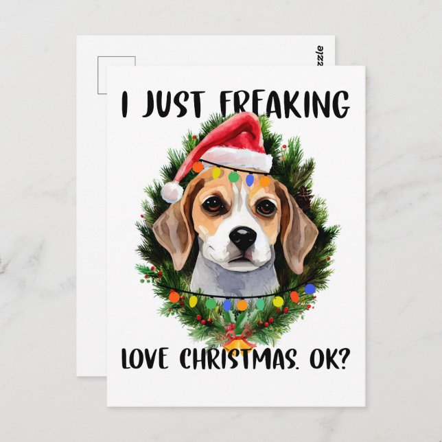 Beagle jag Freaking Kärlek jul God jul Vykort (Fram/baksida)