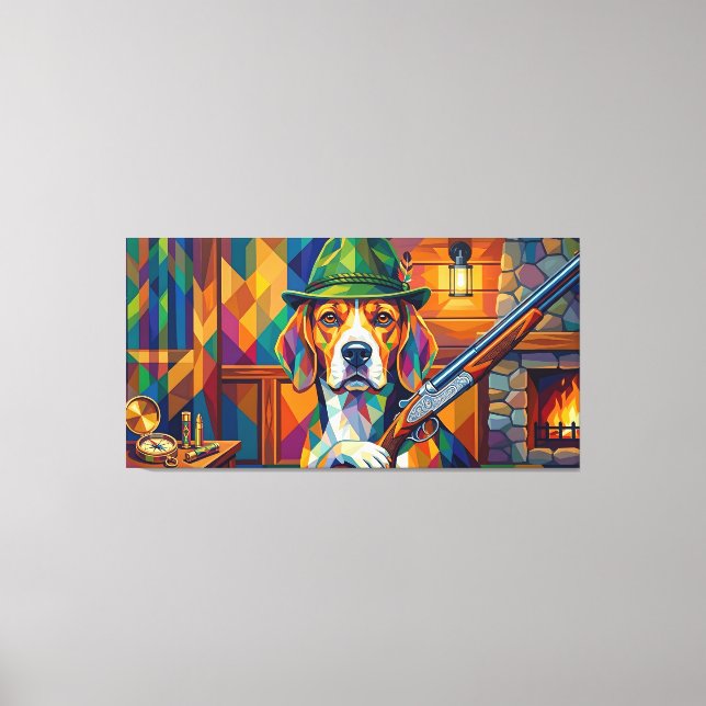 Beagle Jäger Pop Art – Moderner Jagdhund Canvastryck (Framsida)