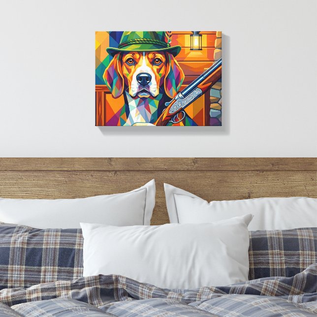 Beagle Jäger Pop Art – Moderner Jagdhund Canvastryck (Insitu (sovrum))