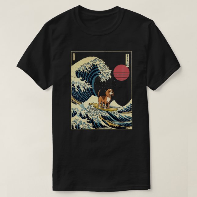 Beagle Japansk Kanagawa Wave Funny Surfa Hund T Shirt (Design framsida)