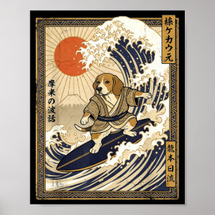 Beagle japansk surfing kanagawa våg rolig samura poster